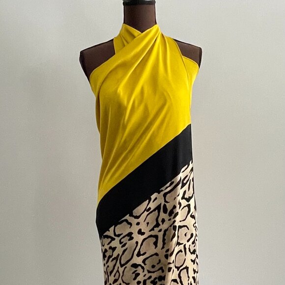 New Gucci Oversize Shawl Leopard Print Silk Yellow Wrap Scarf Cover - Picture 1 of 16